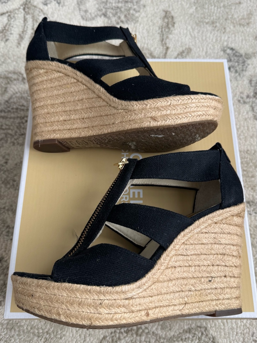 Michael Michael Kors Damita Black Canvas Espadrille Wedge Sandals - Picture 6 of 10